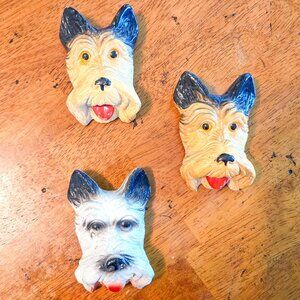 Vintage Terrier Dog Heads Chalkware Mid Century